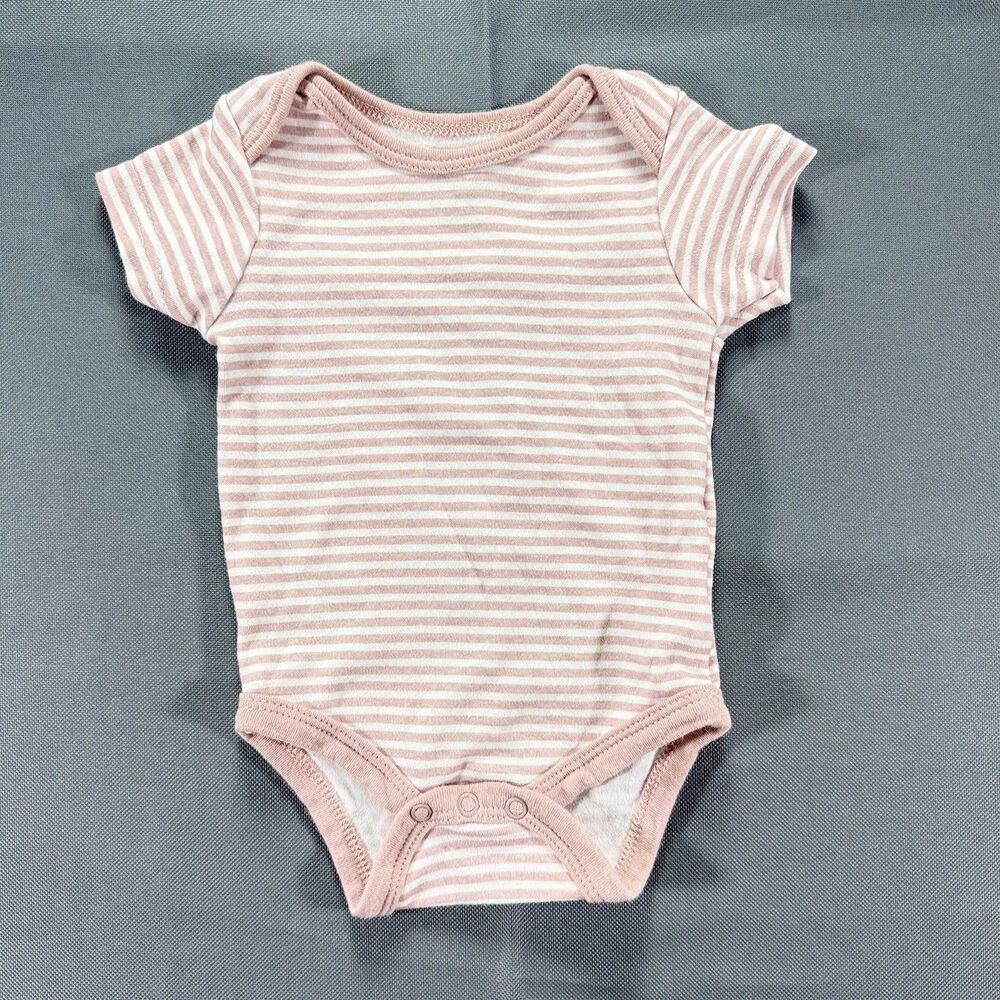 Chick Pea 3-6m Babygirl Rose And White Striped Bodysuit